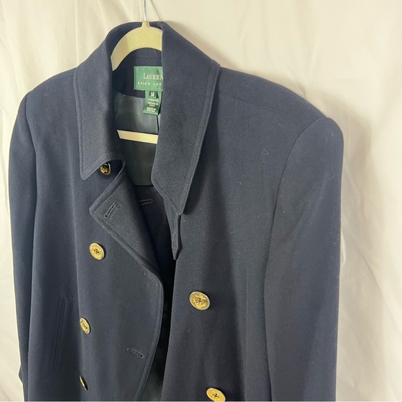 Lauren Ralph Lauren Navy Wool Pea Coat with Gold Anchor Buttons - Picture 3 of 7